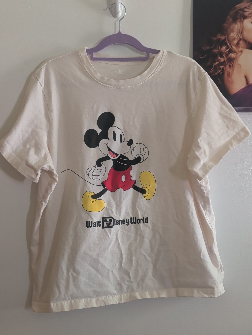 Disney Parks Cream Mickey Mouse Graphic Tee XL with Red and Yellow Accents